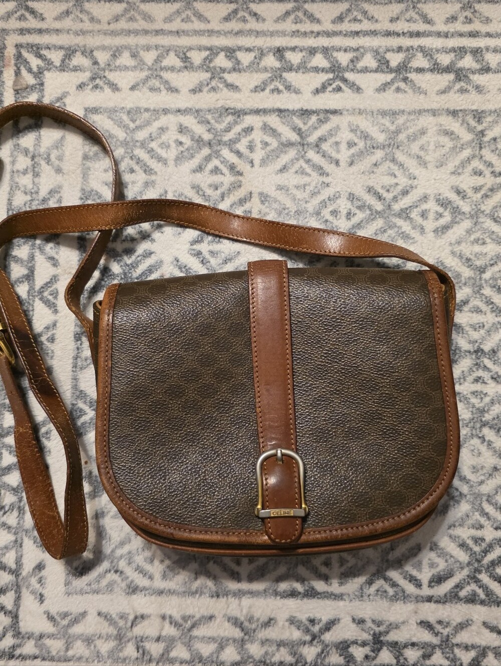 Vintage Celine Brown and Tan Signature Canvas Crossbody Bag
